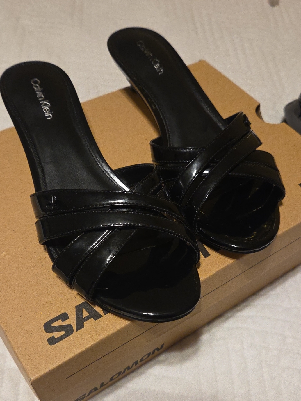 Calvin Klein Black Kitten Heels with Cross-Strap Detail